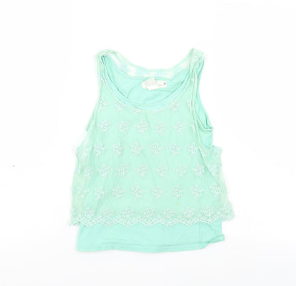 label of graded goods Girls Green Houndstooth  Cropped T-Shirt Size M