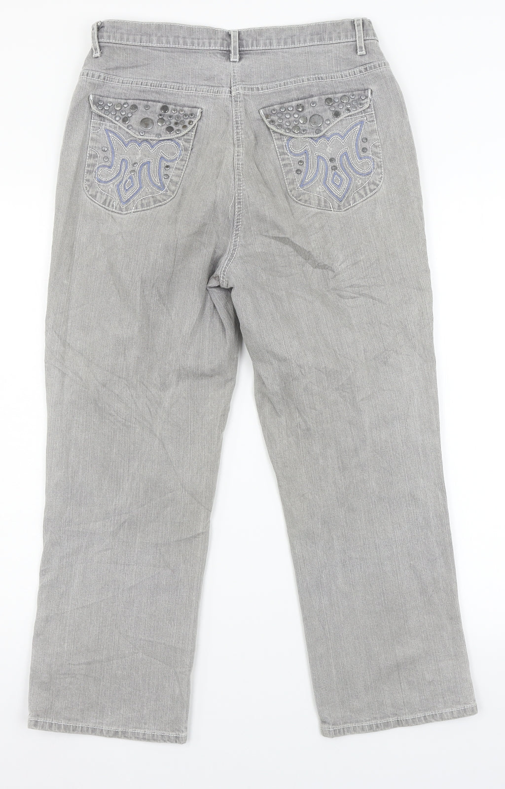 Womens UK Size 12 Preworn Relaxed Fit Straight Grey Jeans