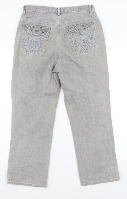 Womens UK Size 12 Preworn Relaxed Fit Straight Grey Jeans