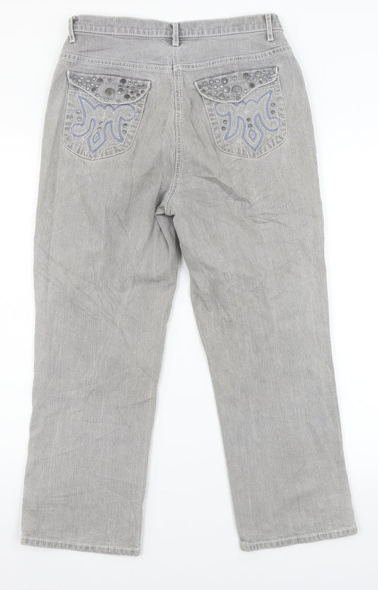 Womens UK Size 12 Preworn Relaxed Fit Straight Grey Jeans