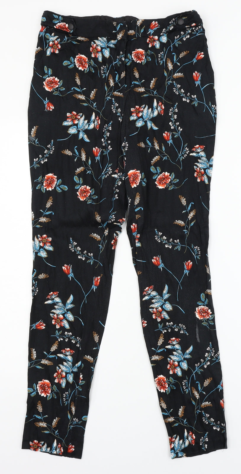 Peackocks Womens Black Floral  Trousers  Size 10 L27 in