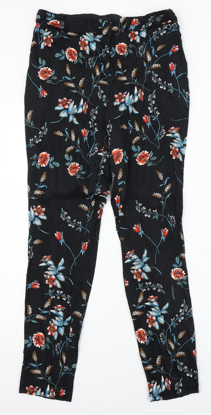 Peackocks Womens Black Floral  Trousers  Size 10 L27 in