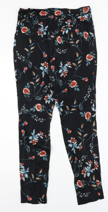 Peackocks Womens Black Floral  Trousers  Size 10 L27 in