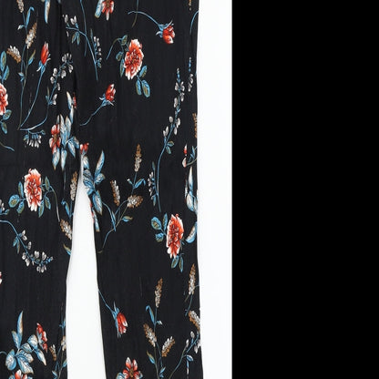 Peackocks Womens Black Floral  Trousers  Size 10 L27 in