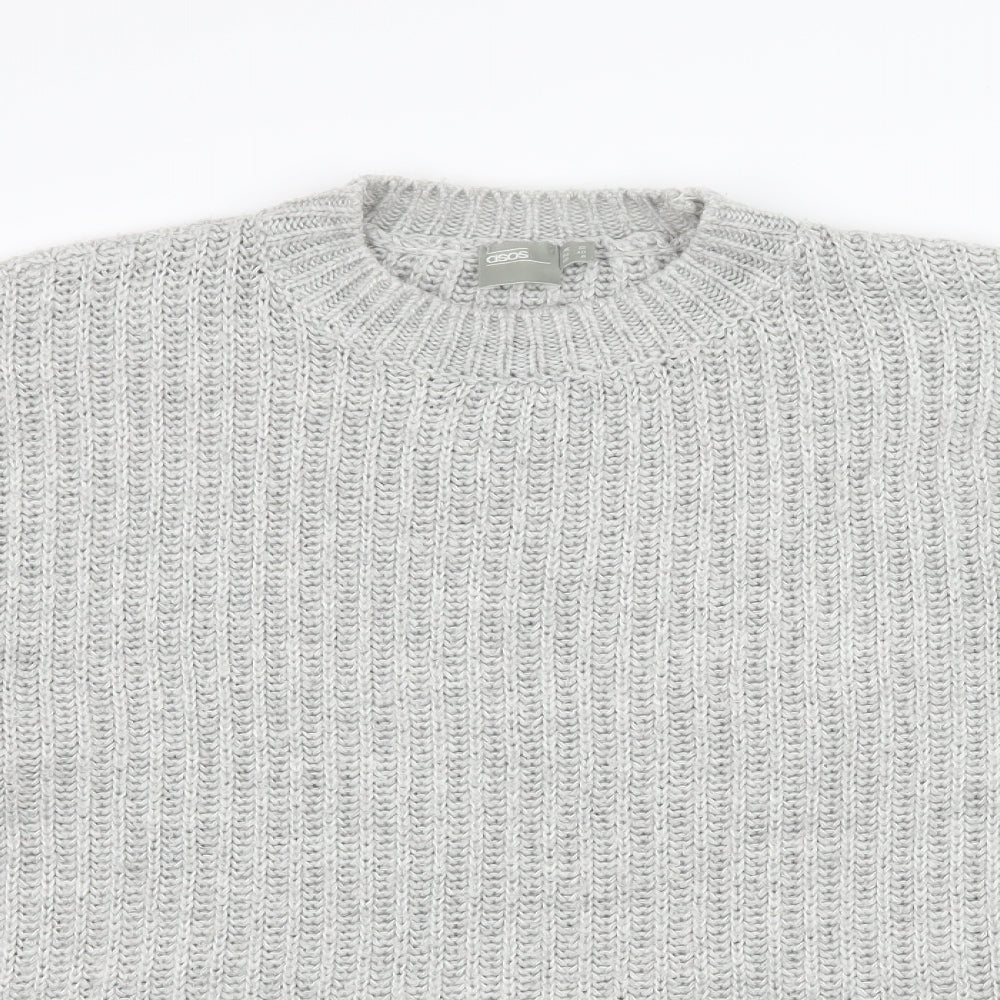 Close-up detail of ASOS women’s grey knit jumper, size UK 12