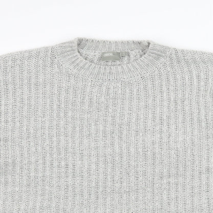 Close-up detail of ASOS women’s grey knit jumper, size UK 12