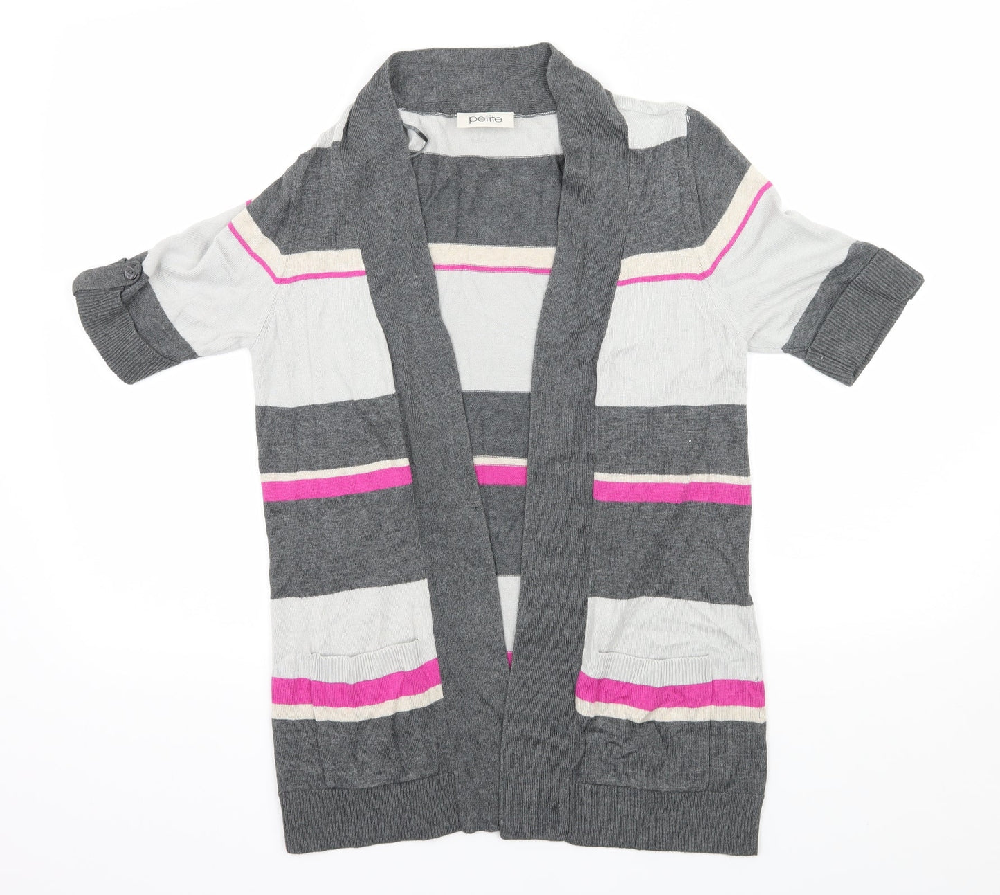 BHS Womens Grey Striped Knit Cardigan Jumper Size 10