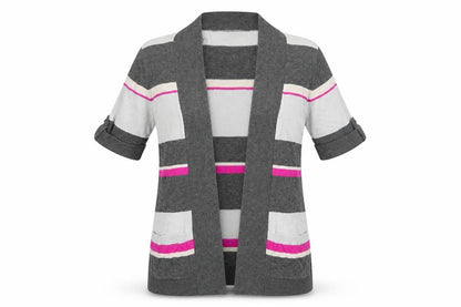 BHS Womens Grey Striped Knit Cardigan Jumper Size 10