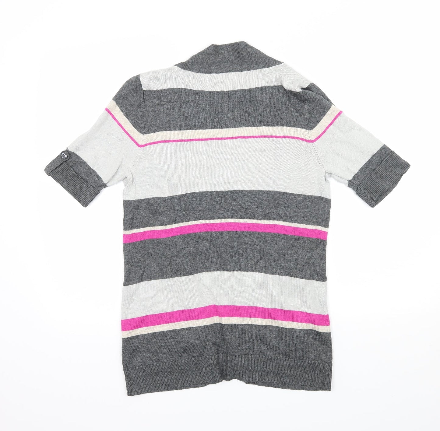 BHS Womens Grey Striped Knit Cardigan Jumper Size 10