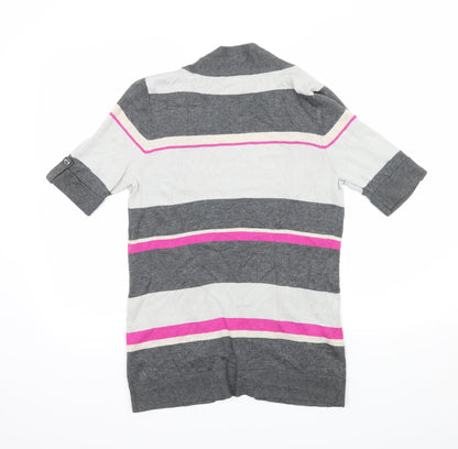 BHS Womens Grey Striped Knit Cardigan Jumper Size 10
