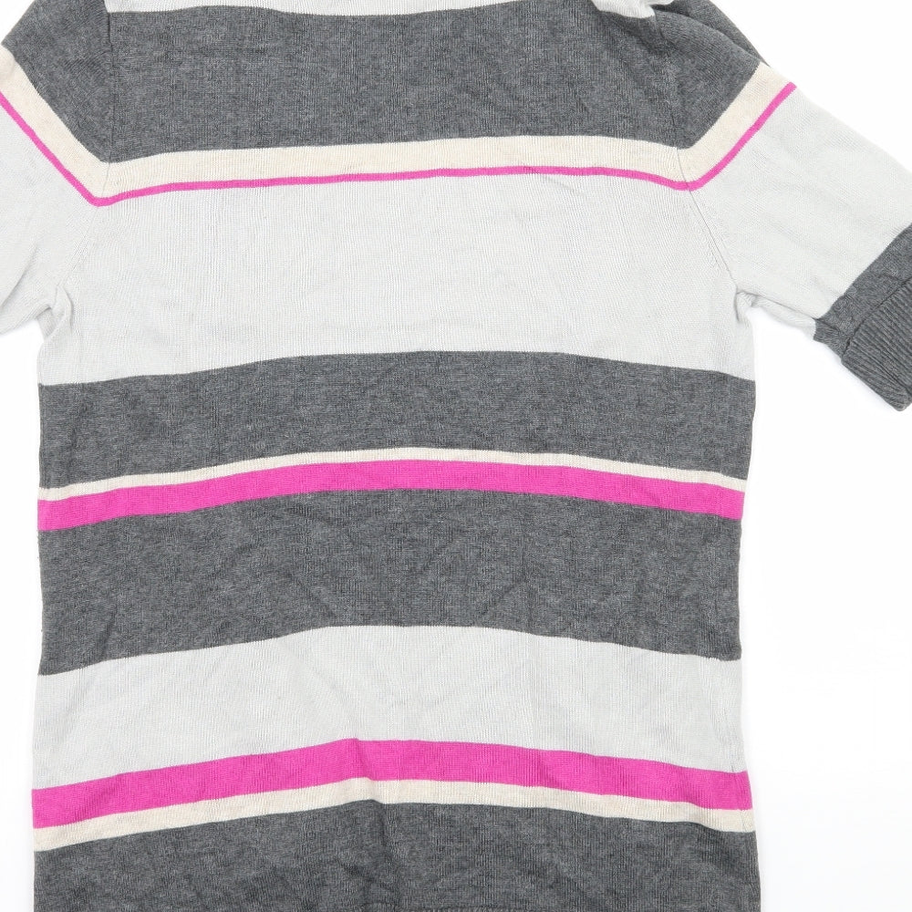 BHS Womens Grey Striped Knit Cardigan Jumper Size 10
