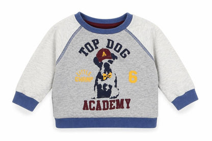 Front view of F&F boys’ grey basic t-shirt, size 6-9, months - top dog academy