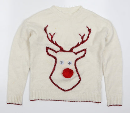 Primark Womens White   Pullover Jumper Size 6  - Rudolph