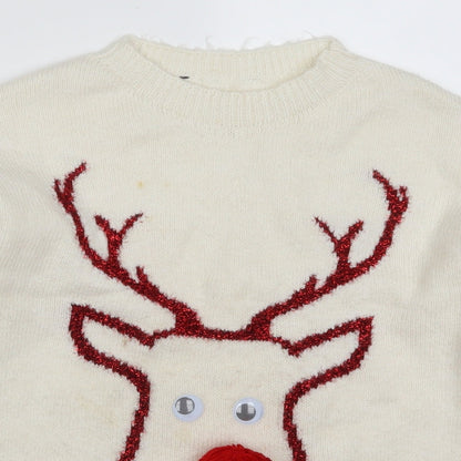 Primark Womens White   Pullover Jumper Size 6  - Rudolph