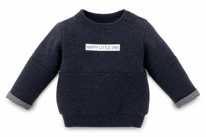 Front view of Primark boys’ blue basic t-shirt, size 3-6, months - happy little one