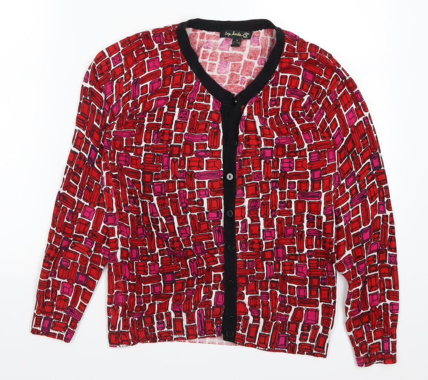 Top Knits Womens Red Geometric  Cardigan Jumper Size S