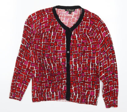 Top Knits Womens Red Geometric  Cardigan Jumper Size S