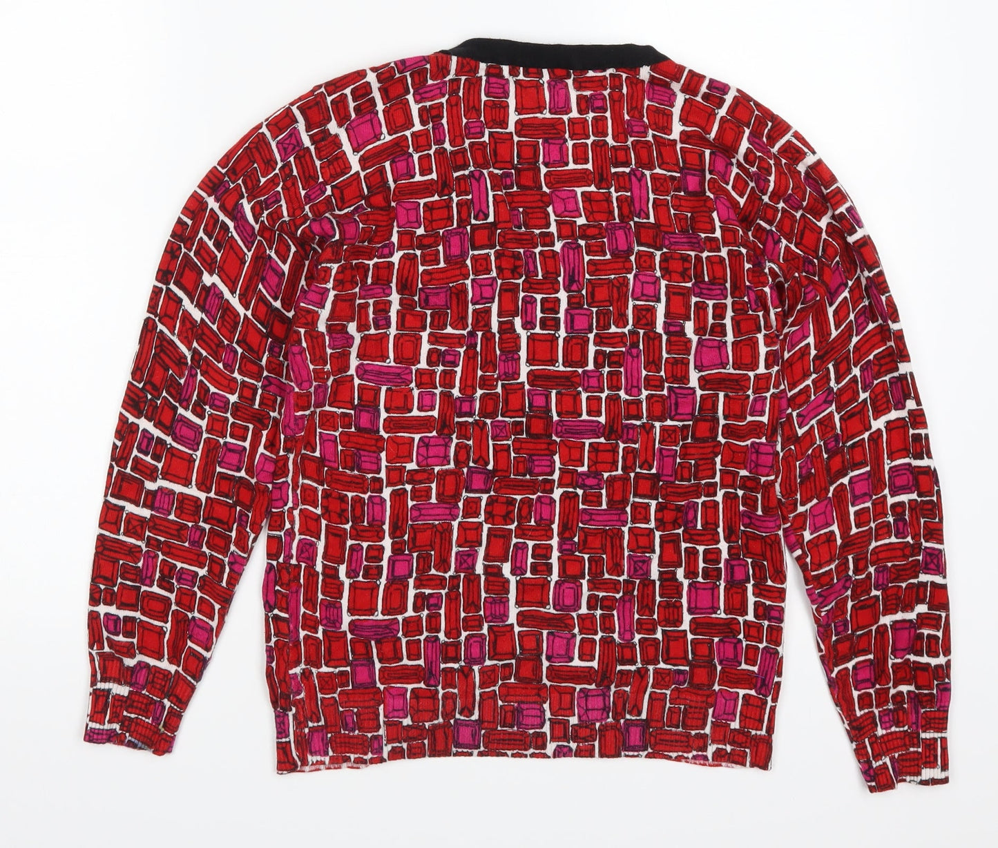 Top Knits Womens Red Geometric  Cardigan Jumper Size S