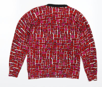Top Knits Womens Red Geometric  Cardigan Jumper Size S