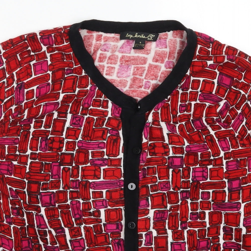 Top Knits Womens Red Geometric  Cardigan Jumper Size S