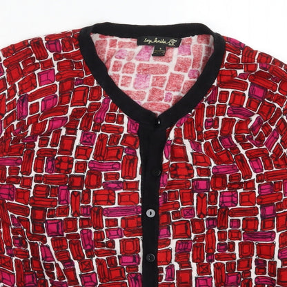 Top Knits Womens Red Geometric  Cardigan Jumper Size S