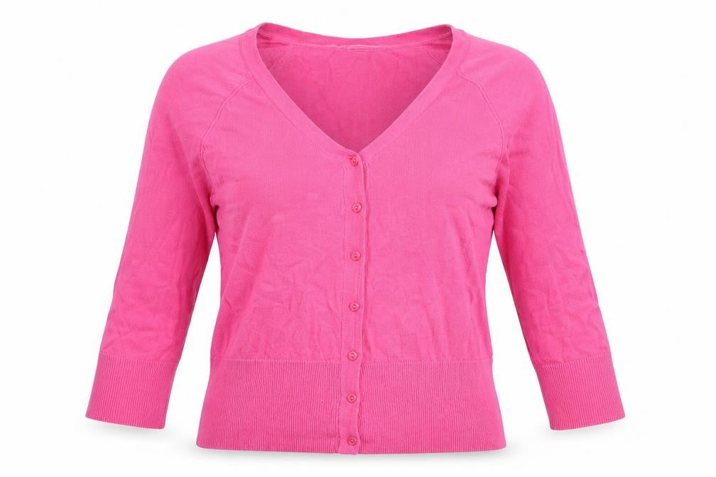 Front view of Red Herring women’s pink cardigan jumper, size UK 10