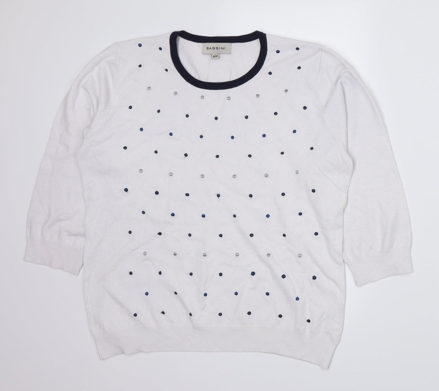 BASSINI Womens White Polka Dot  Pullover Jumper Size S