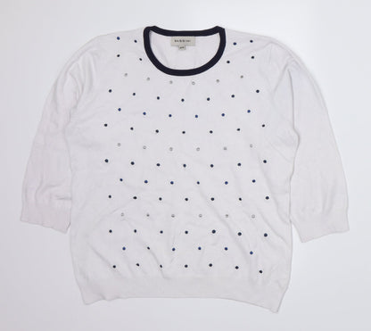 BASSINI Womens White Polka Dot  Pullover Jumper Size S