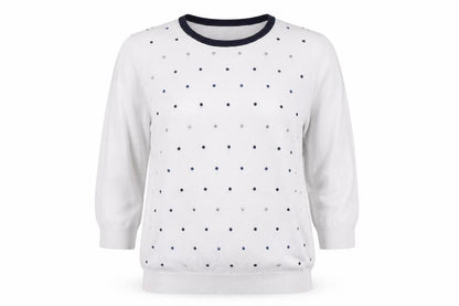 Bassini Womens White Polka Dot  Pullover Jumper Size S