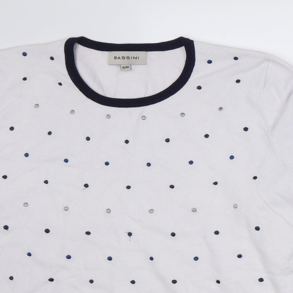BASSINI Womens White Polka Dot  Pullover Jumper Size S