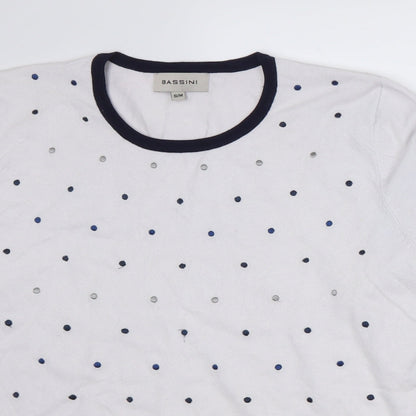 BASSINI Womens White Polka Dot  Pullover Jumper Size S