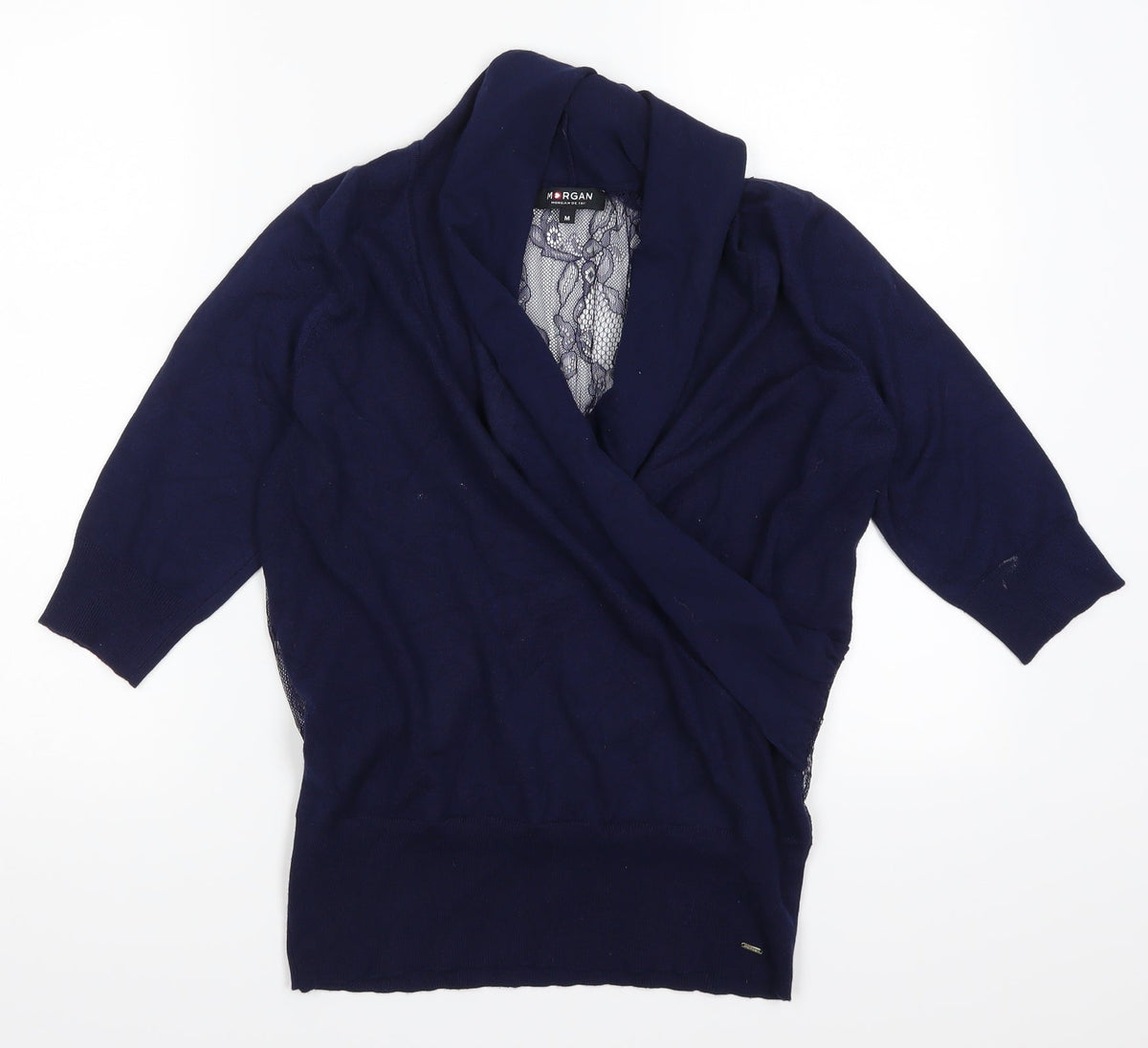 Morgan Womens Blue  Lace Pullover Jumper Size M