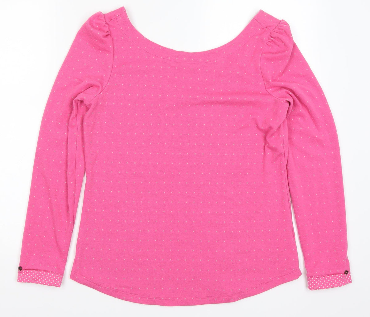 Additional front view of EDC women’s pink polka dot pullover sweatshirt, size M