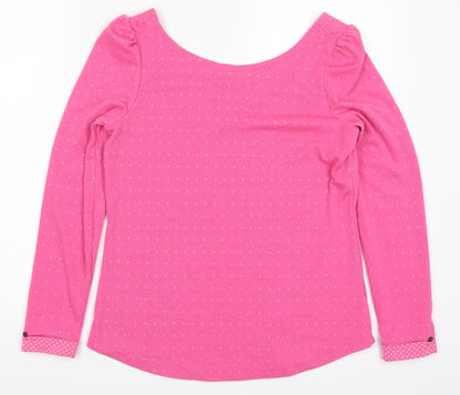 Additional front view of EDC women’s pink polka dot pullover sweatshirt, size M
