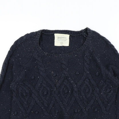 Close-up detail of Papaya women’s blue jumper, size UK 8