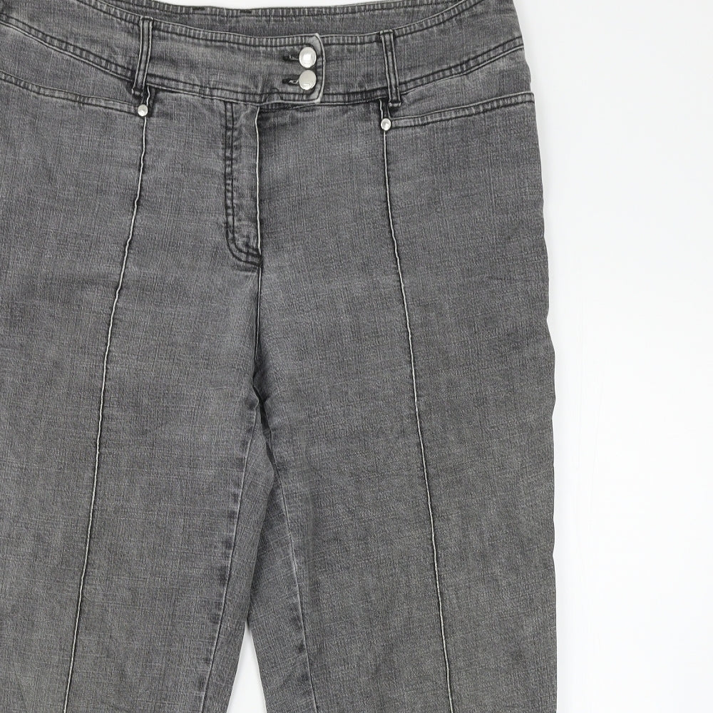 Womens UK Size L Preworn Regular Fit Cropped Grey Jeans