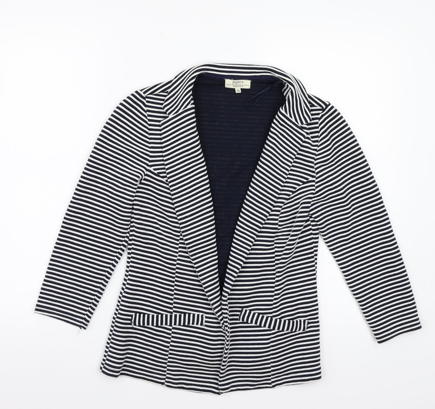 Papaya Womens White Striped  Jacket Blazer Size 10