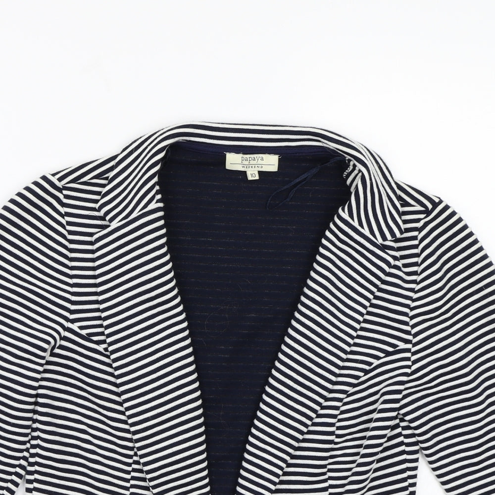 Papaya Womens White Striped  Jacket Blazer Size 10