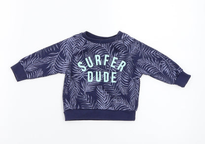 Primark Boys Blue Floral  Pullover Jumper Size 0-3 Months