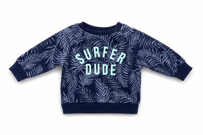 Front view of Primark boys’ blue floral jumper, size 0-3, months