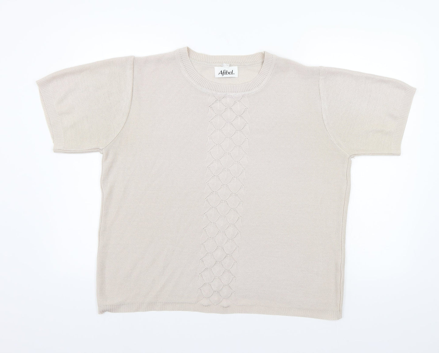 Womens UK Size L Afibel Beige Basic T-Shirt