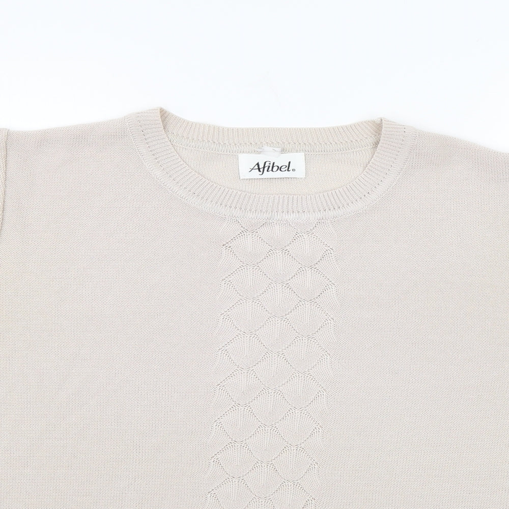 Womens UK Size L Afibel Beige Basic T-Shirt