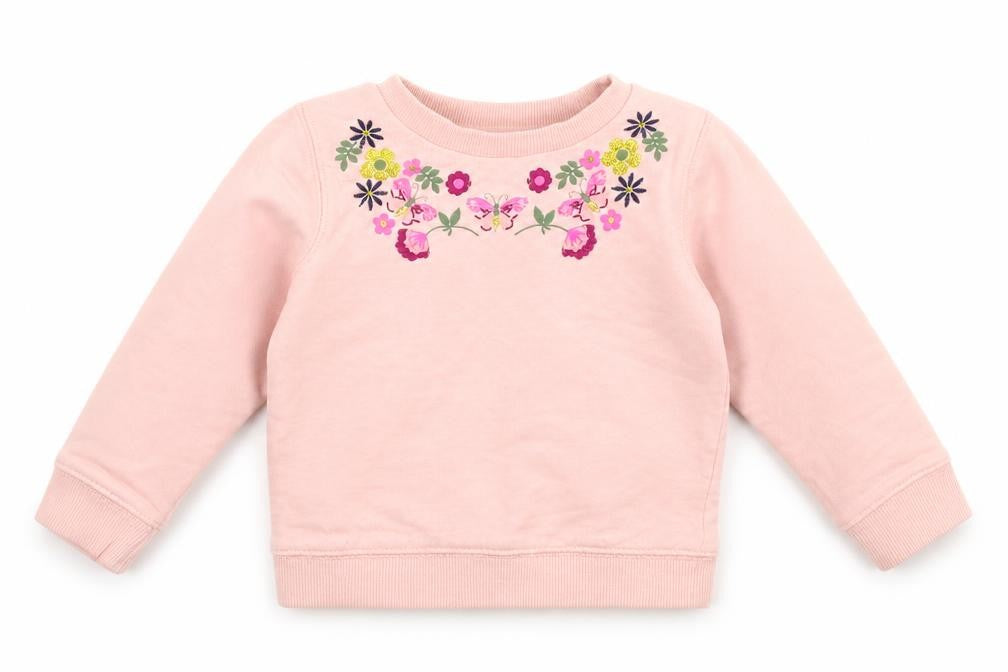 Front view of M&Co girls’ pink jumper, size 3-6, months