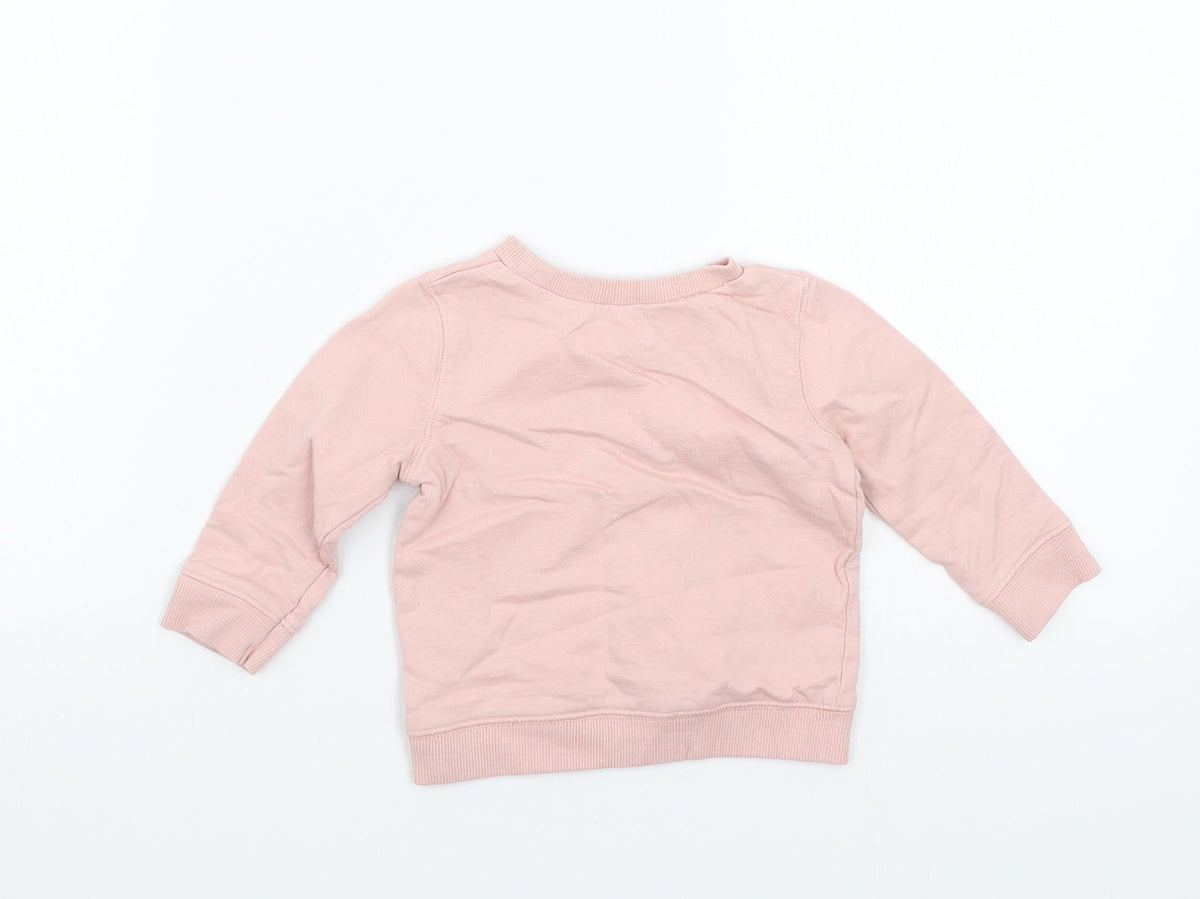 Back view of M&Co girls’ pink jumper, size 3-6, months