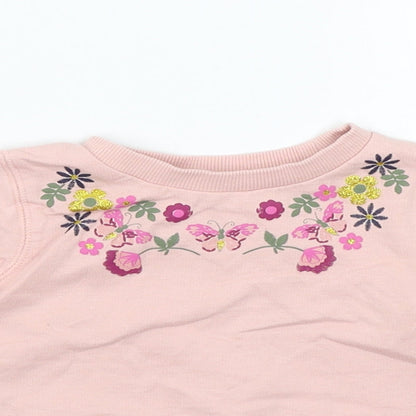 Close-up detail of M&Co girls’ pink jumper, size 3-6, months