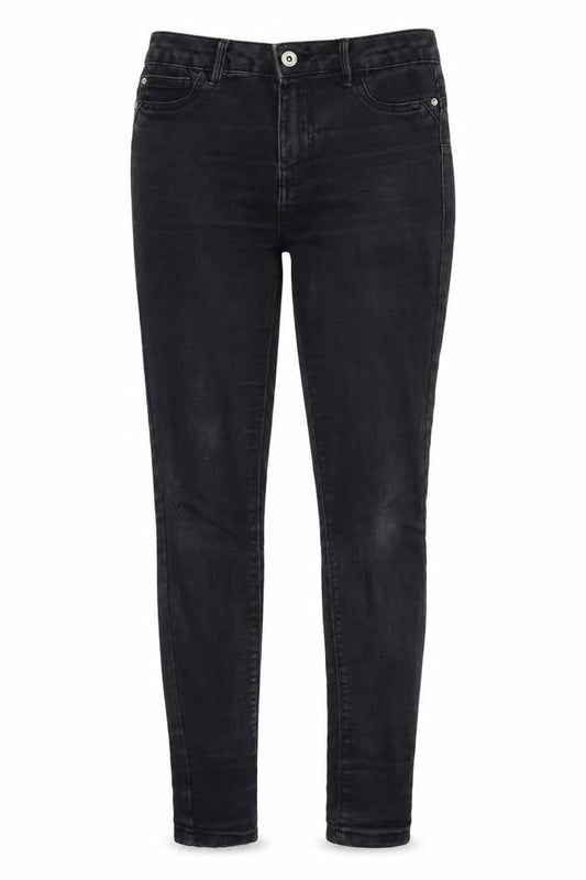 Front view of Denim & Co. women’s black denim jegging jeans, size UK 8, 28-inch leg
