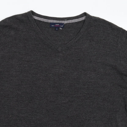 Easy Mens Grey  Knit Pullover Jumper Size L