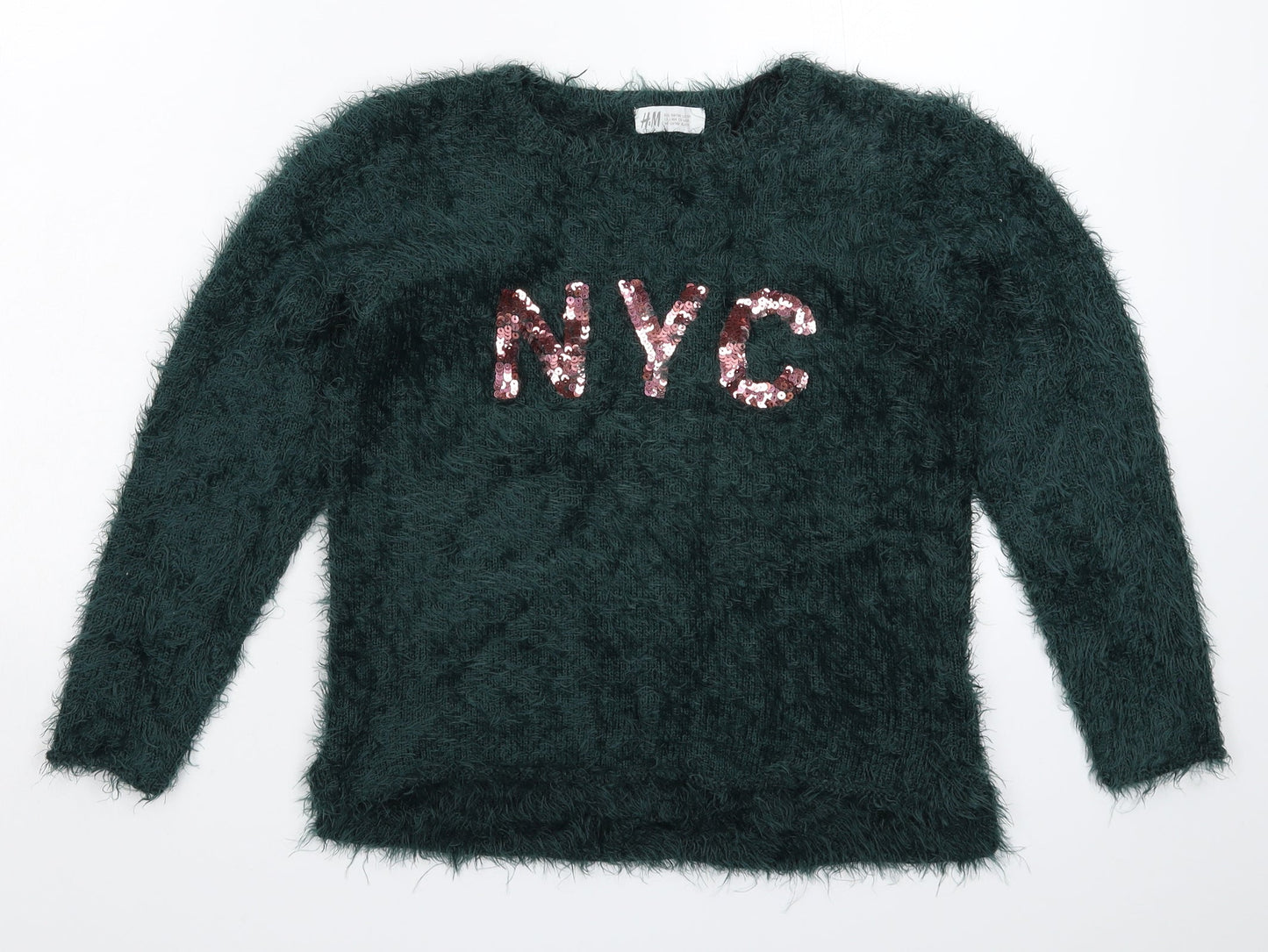 H&M Girls Green  Knit Pullover Jumper Size 9-10 Years