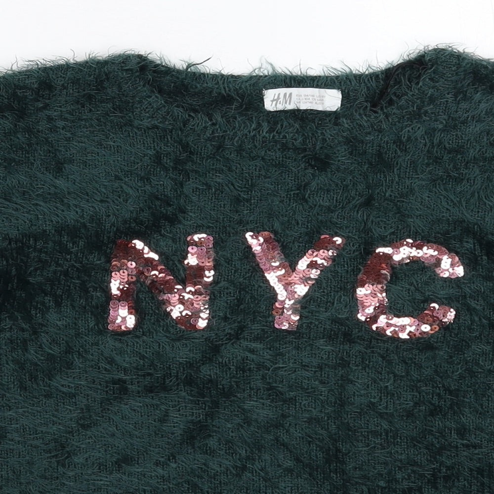 H&M Girls Green  Knit Pullover Jumper Size 9-10 Years