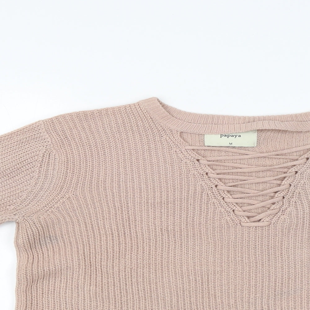 Close-up detail of Papaya women’s pink jumper, size M